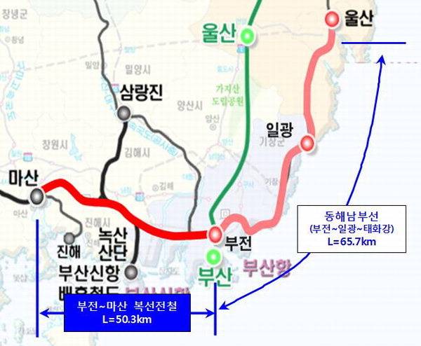 부전~마산 복선전철 노선도. /경남도