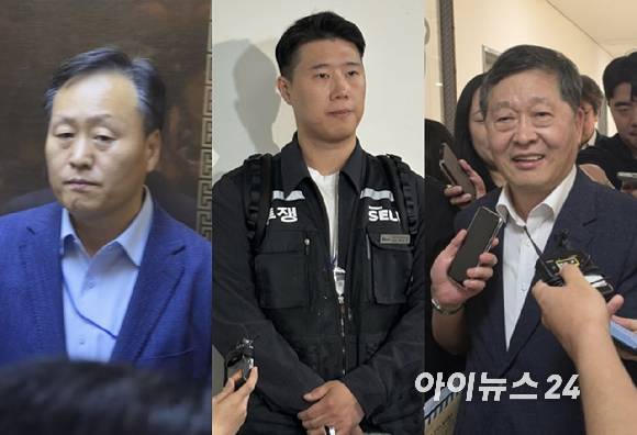 여명구(왼쪽부터) 삼성전자 DS부문 피플팀장 부사장, 최승호 삼성그룹 초기업노동조합 삼성전자지부(초기업노조) 위원장, 박수근 중앙노동위원회 위원장. [사진=황세웅권서아 기자]