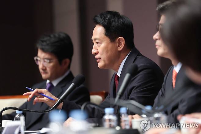 관훈토론회 참석한 오세훈 (서울=연합뉴스) 한종찬 기자 = 국민의힘 오세훈 서울시장 후보가 20일 서울 중구 프레스센터에서 열린 관훈토론회에서 발언하고 있다. 2026.5.20 saba@yna.co.kr