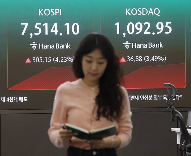 코스피가 급등 출발한 21일 서울 중구 하나은행 딜링룸에서 직원이 업무를 보고 있다./사진=연합뉴스