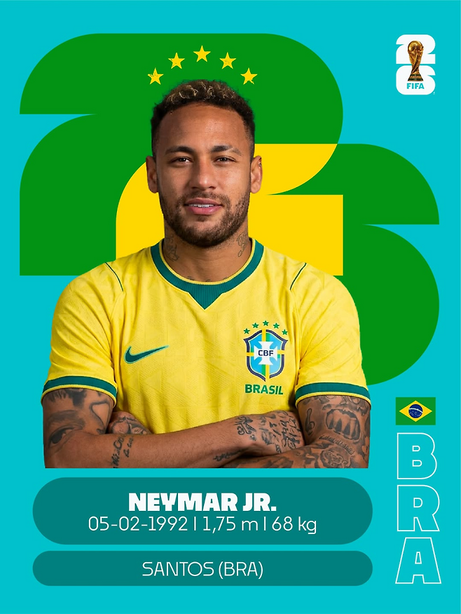 19일 2026 FIFA 북중미 월드컵에 나서는 브라질 대표팀에 승선한 네이마르. 사진=브라질축구협회