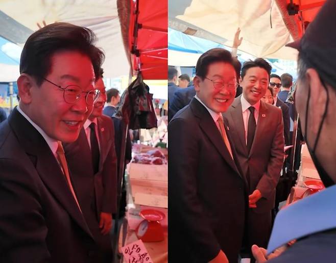 지난 14일 성남 모란시장을 찾은 이재명 대통령에게 한 상인이 다가와 "덕분에 증권에 성공했다"고 말한 영상이 화제다. /사진=유튜브 채널 '이재명tv' 갈무리
