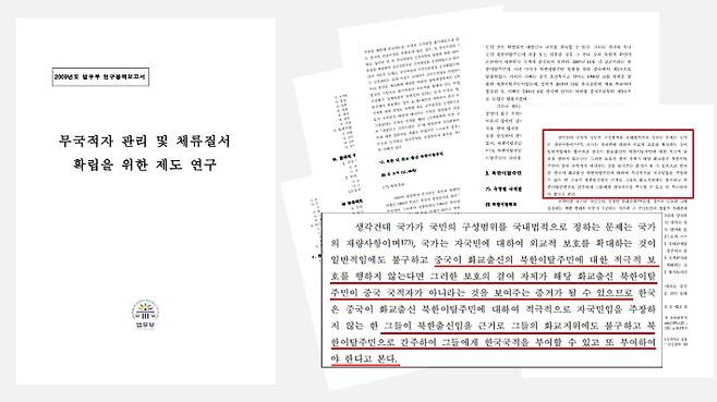 2009년 서울대 법학전문대학원 연구진이 낸 '무국적 관리 및 체류질서 확립을 위한 제도 연구'. 법무부 연구용역 보고서 캡처