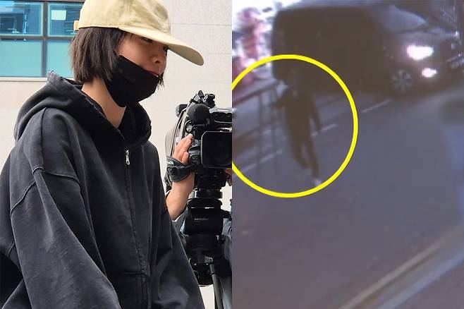 애프터스쿨 출신 가수이자 배우인 나나가 지난달 21일 경기 의정부지방법원 남양주지원에 증인으로 출석하고 있다. 오른쪽은 지난해 11월15일 오전 경기 구리시 아천동 소재 나나 자택에 강도가 들었다는 신고를 받고 출동한 경찰이 사다리를 들고 이동하는 모습. 뉴스1·채널A 보도화면 캡처