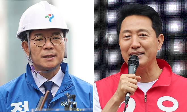 정원오 더불어민주당 서울시장 후보(왼쪽), 오세훈 국민의힘 서울시장 후보. 연합뉴스