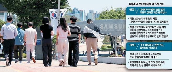 삼성전자 노사 임금협상 잠정합의안 찬반 투표가 시작된 22일 경기 수원시 삼성전자 본사 앞에서 직원들이 회사로 들어가고 있다.  뉴시스