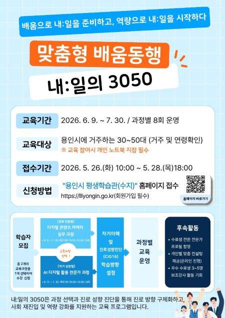 '맞춤형 배움 동행 내:일의 3050' 강좌 안내 ⓒ용인시 제공