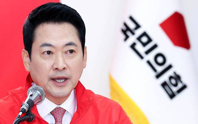 장동혁 국민의힘 상임선거대책위원장이 22일 오전 서울 여의도 국민의힘 중앙당사에서 열린 중앙선거대책위원회의에서 발언하고 있다. 임현동 기자