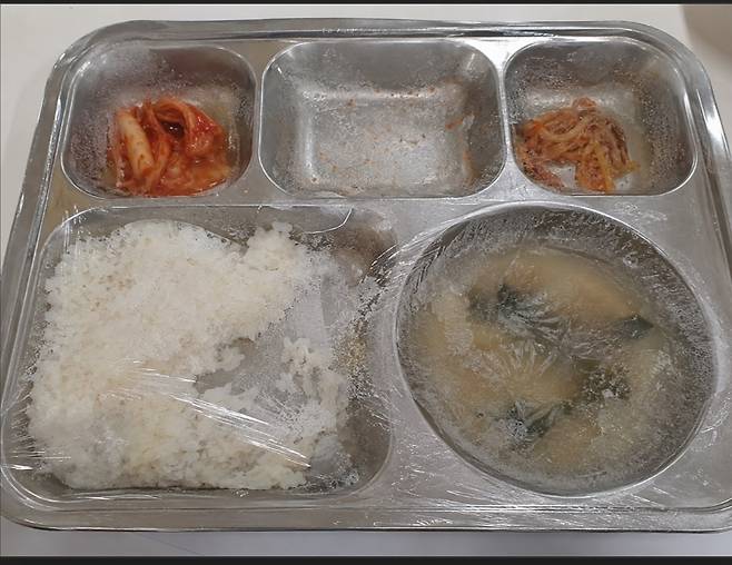 냉동실에 들어갔다가 나온 냉동밥 모습 이는 실제 사진이 아니라 A아동양육시설 출신 청년들이 당시 상황을 감안해 제작한 것이다. 제작자들은 과거의 실제 냉동밥과 거의 똑같은 모습이라고 전했다.