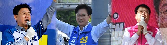 맹수석 후보, 성광진 후보, 오석진 후보. 사진=각 후보 캠프 제공.&nbsp;