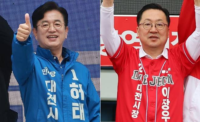 대전시장 후보들. 허태정(왼쪽) 더불어민주당 후보, 이장우 국민의힘 후보. 연합뉴스