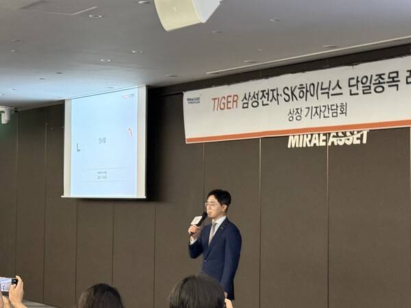 TIGER 삼성전자·SK하이닉스 단일종목 레버리지를 설명하는 김남기 부사장 [출처=조승열 기자]