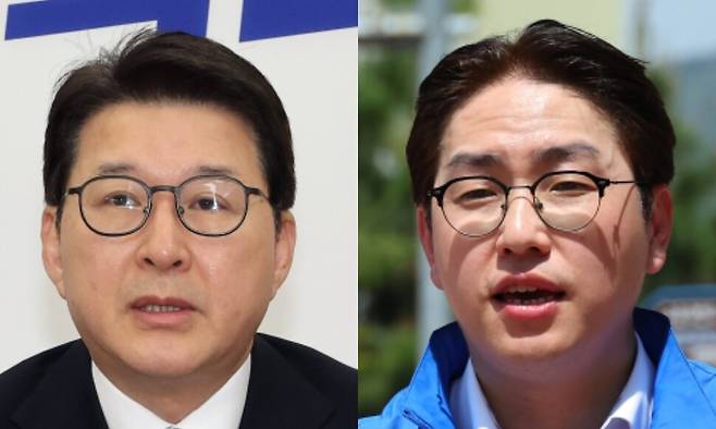신동욱 국민의힘 의원(왼쪽)과 하정우 더불어민주당 부산 북갑 국회의원 보궐선거 후보. 연합뉴스