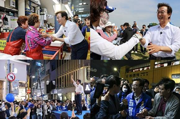 전재수 더불어민주당 부산광역시장 후보가 선거운동을 하고 있는 모습. [사진=전재수 부산시장 후보 캠프]