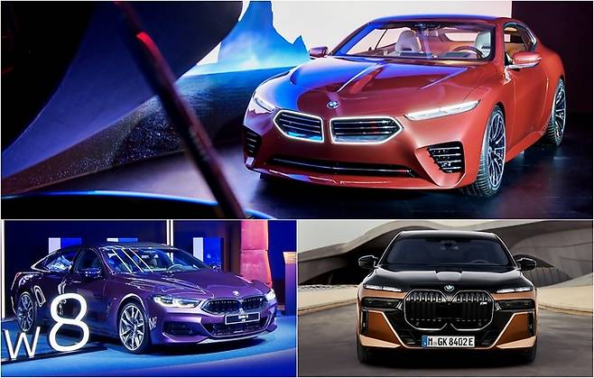 BMW 콘셉트 스피드탑, BMW 7시리즈와 8시리즈. 위부터 시계방향으로 [사진출처=BMW, 편집=최기성 매경 디지털뉴스룸 기자]