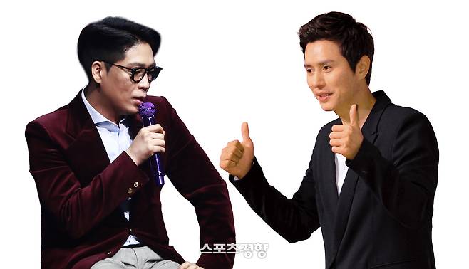 실명 거론 폭로로 “증거가 있다, 고소하면 더 폭로하겠다”고 발언한 래퍼 MC몽(왼쪽)과 입장문에서 “의혹은 거짓”이라고 밝힌 배우 김민종. 경향신문 자료사진