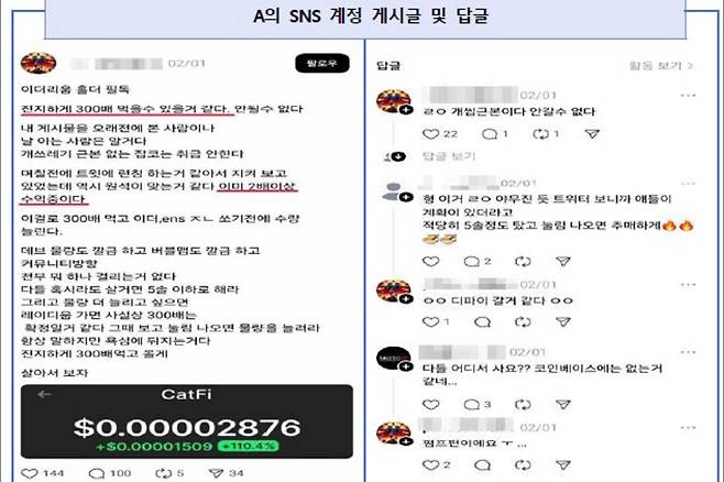 A의 SNS. 연합뉴스