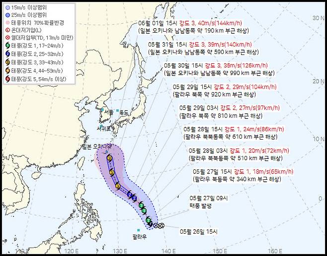 27일 16시 발표 기상청 태풍정보 (자료=기상청 제공).