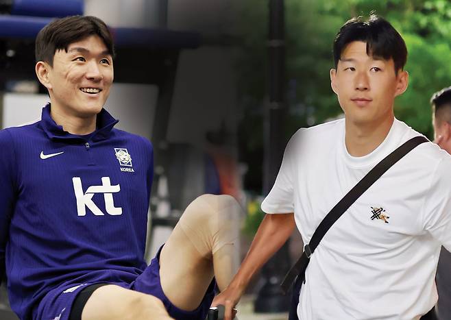 축구 국가대표팀 황인범(왼쪽)이 24일(현지시간) 미국 유타주 솔트레이크시티의 사전 캠프에 먼저 합류했고 주장 손흥민도 25일 미국 유타주 솔트레이크시티의 한 호텔로 들어서고 있다. 대한축구협회 제공