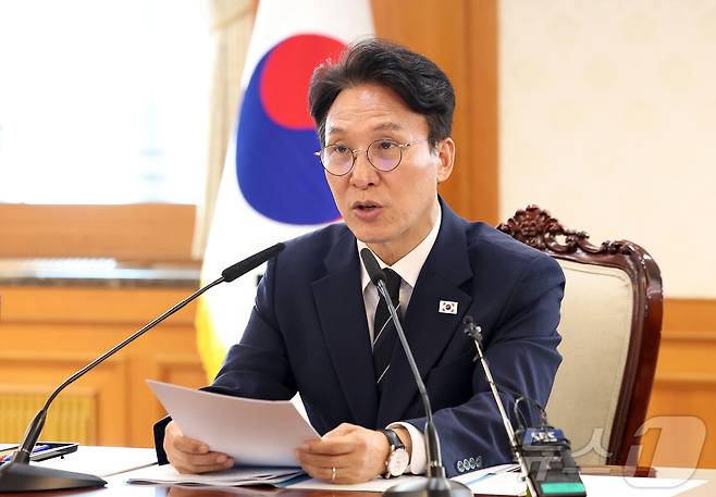 김민석 국무총리가 28일 서울 종로구 정부서울청사에서 열린 데이터 관계장관회의에서 모두발언을 하고 있다. 2026.5.28 ⓒ 뉴스1 김성진 기자
