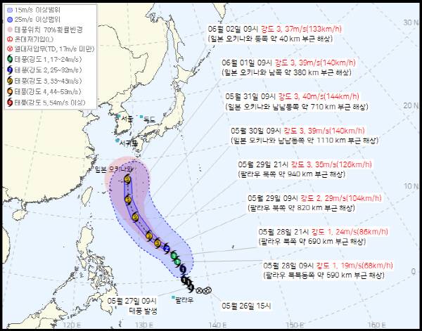 태풍 ‘장미’ 예상 경로. 기상청 제공