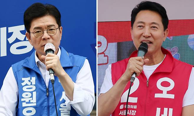 정원오(왼쪽) 더불어민주당 서울시장 후보, 오세훈 국민의힘 서울시장 후보. 뉴스1