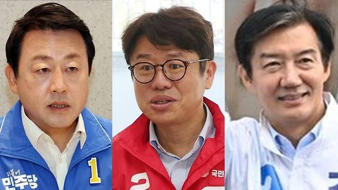 (왼쪽부터) 6·3 경기 평택을 국회의원 재선거에 출마한 김용남 더불어민주당 후보, 유의동 국민의힘 후보, 조국 조국혁신당 후보 ⓒ데일리안 홍금표 기자·뉴시스