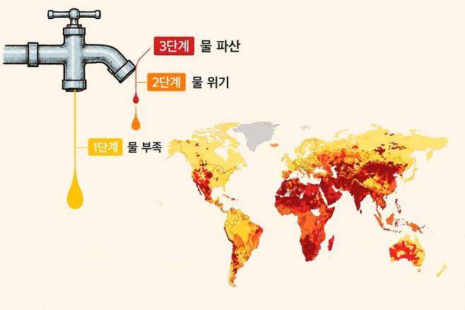 지도에서 붉게 칠해진 지역일수록 깨끗한 물이 부족하다. UN 제공&nbsp;
