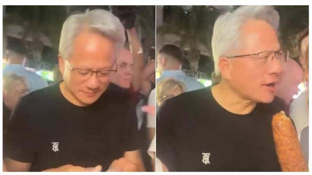젠슨 황이 대만 타이베이의 라오허제 야시장을 방문해 구운 옥수수를 사는 모습 [사진=사회관계망서비스]