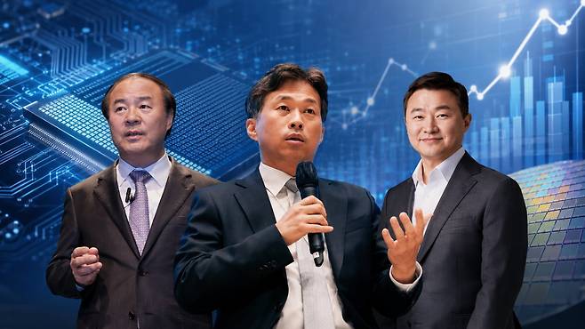 (왼쪽부터) 전영현 삼성전자 대표이사(부회장) 겸 DS부문장, 곽노정 SK하이닉스 대표이사(사장), 노태문 삼성전자 대표이사(사장) 겸 DX부문장./챗GPT 생성 이미지