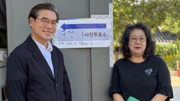 김동기 무소속 시장 후보는 29일 구정면 여찬리 마을회관 사전투표소에서 사전 투표를 마쳤다. 각 후보 캠프 제공