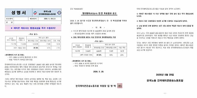 사진은 지난달 28일  한국노총 전국레미콘운송노동조합의 수도권 파업 관련 공문. /사진= 한국노총 전국레미콘운송노동조합 제공