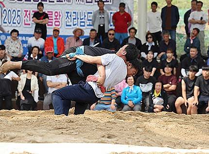 영광법성포 단오제 씨름.지난해 경기 모습.<영광군 제공>