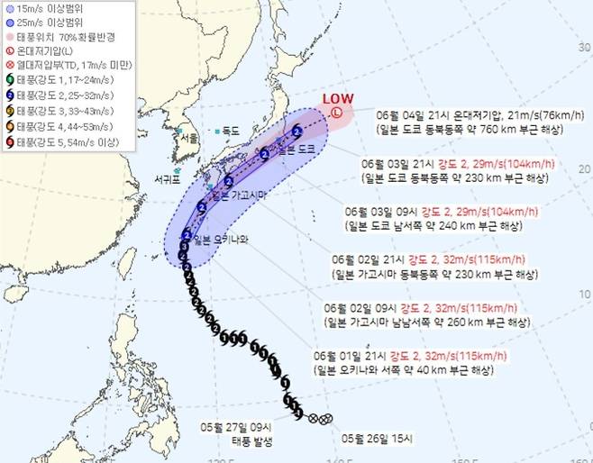태풍경로. 기상청 제공.