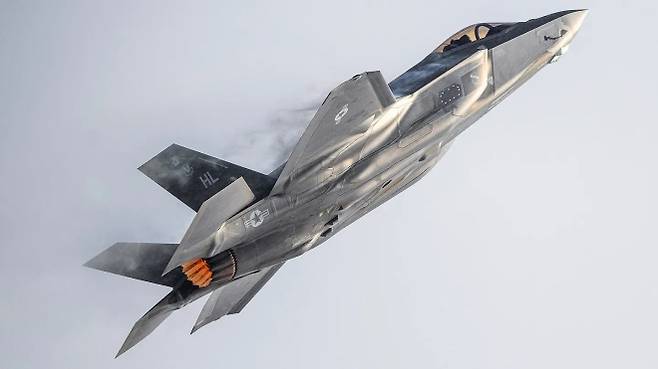 미 공군 F-35 스텔스 전투기가 비행하고 있다. 미국은 F-35를 핵심 동맹국에 판매하면서도 기술 유출 우려가 있는 국가에는 도입을 제한하고 있다. 미 공군 제공