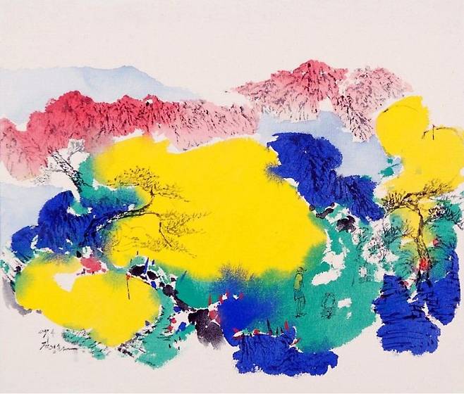 김영화 화백의 시그니처인 골프 산수화 작품. 18홀 골프 코스에서 여체의 관능적인 곡선과 대자연의 음양 조화를 발견하고, 짙은 오방색과 역동적인 붓질을 입혀 완성한 현대판 관념 산수화다. 작가 제공