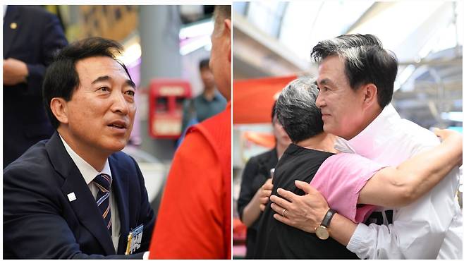 왼쪽부터 박수현 더불어민주당, 김태흠 국민의힘 충남지사 후보./뉴스1