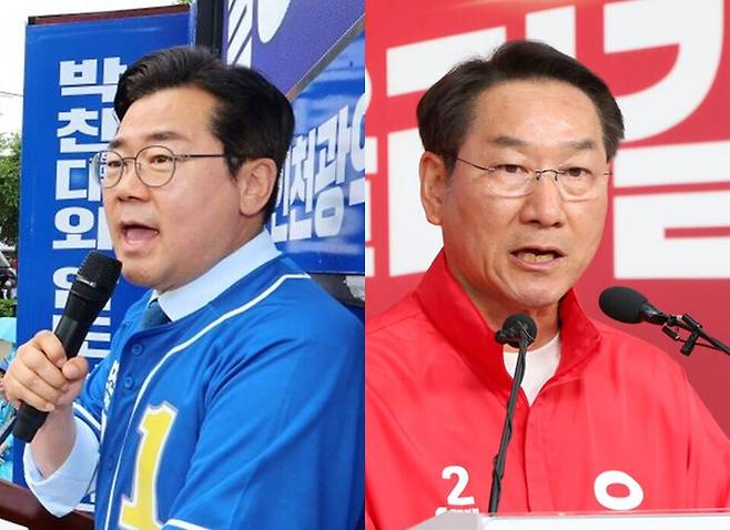 박찬대 더불어민주당 인천시장 후보(왼쪽)와 유정복 국민의힘 인천시장 후보 ⓒ연합뉴스