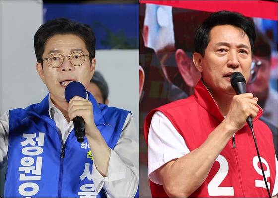 정원오 더불어민주당 서울시장 후보, 오세훈 국민의힘 서울시장 후보(왼쪽부터). 〈사진=연합뉴스〉