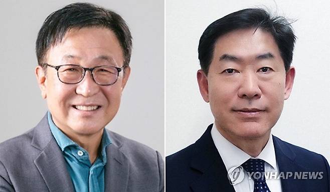 민형배 당선인, 인수위원장·부위원장 발표 (광주=연합뉴스) 민형배 전남광주통합특별시장 당선인은 4일 오후 광주 서구 선거대책위원회에서 기자회견을 열어 대전환기획위원회(인수위) 인선 결과를 발표했다. 사진은 기획위 위원장과 부위원장에 선임된 왼쪽부터 정은승(전 삼성전자 사장) 위원장, 백승주(국립순천대 석좌교수) 부위원장. 2026.6.4 [민형배 당선인 측 제공. 재판매 및 DB 금지] pch80@yna.co.kr