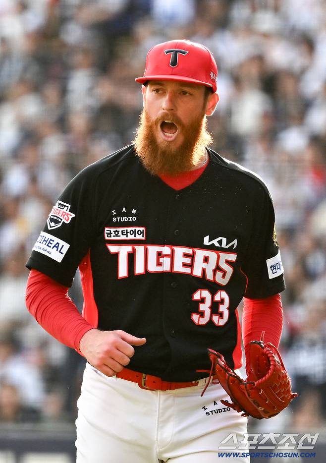 18일 잠실구장에서 열린 두산과 KIA의 경기. KIA 올러가 포효하고 있다. 잠실=박재만 기자 pjm@sportschosun.com/2026.04.18/