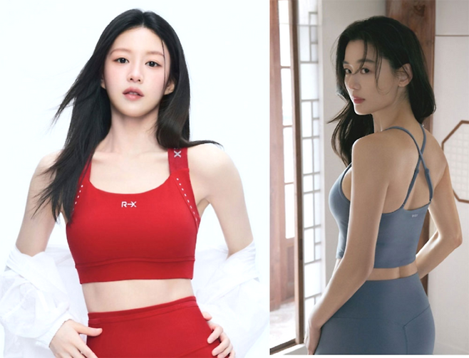 젝시믹스 모델인 배우 고윤정(사진 왼쪽)과 안다르 모델인 배우 전지현. [각 사 제공]