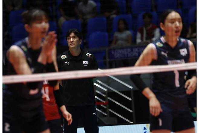 6일 키르기스스탄과 1차전을 치른 한국 여자 배구대표팀 [AVC 제공. 재판매 및 DB 금지]