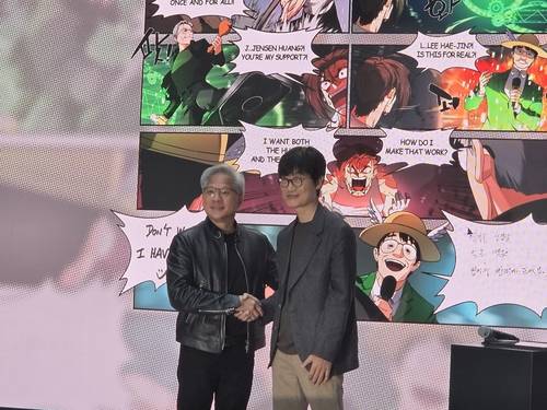 젠슨 황 엔비디아 CEO와 이해진 네이버 이사회 의장[촬영: 윤영숙 기자]