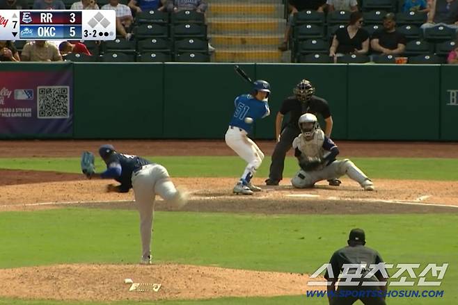 오클라호마시티 김혜성이 7회말 2타점 안타를 치고 있다.  Milb.com 화면 캡쳐