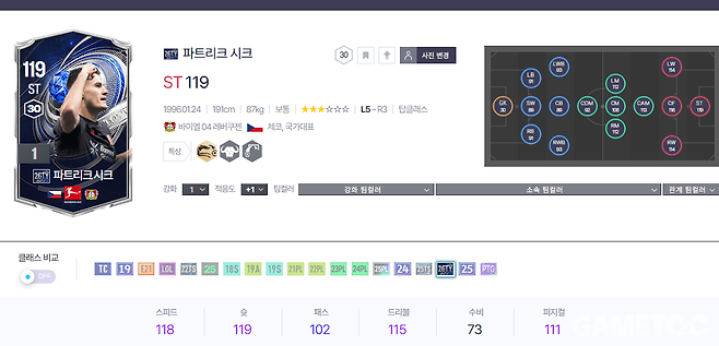 레버쿠젠 소속 공격수 파트리크 시크 (사진=FC 온라인 데이터 센터)