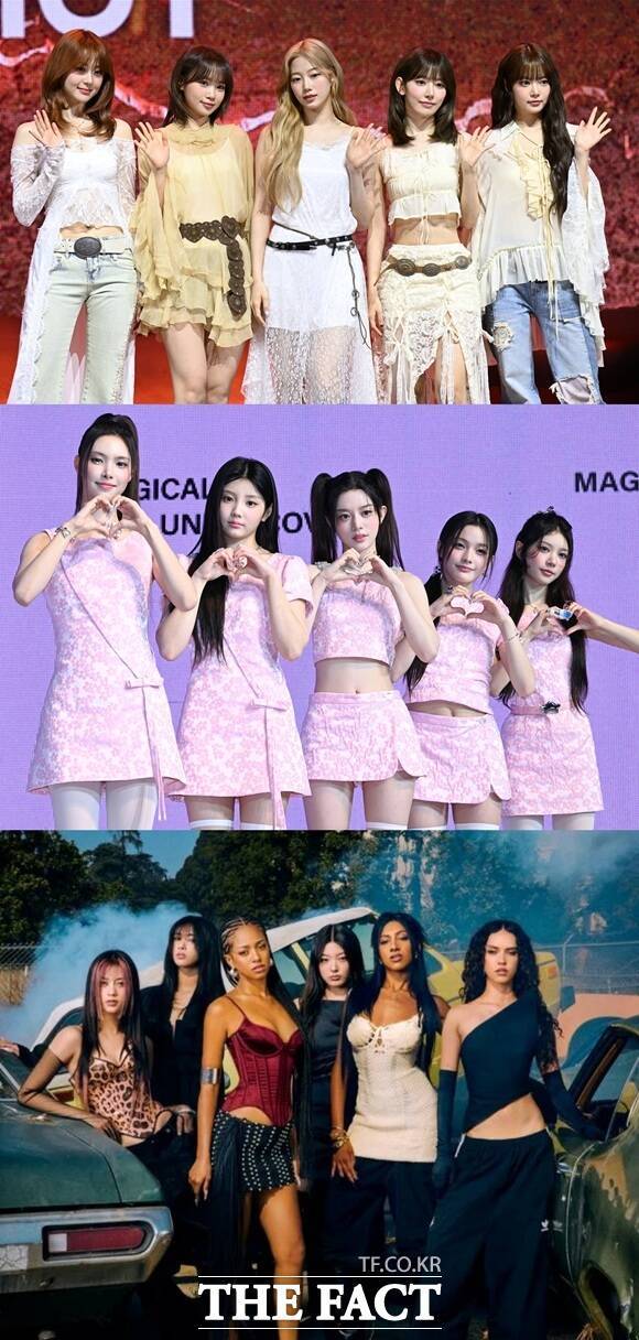 그룹 르세라핌과 아일릿 캣츠아이(위부터)이 스페셜 컬래버레이션 싱글 'ICONIC BY MISTAKE'의 뮤직비디오 티저를 공개했다./더팩트DB, 하이브-게펜레코드