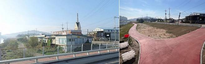 신천선업교 정비전과 후. 동두천시 제공