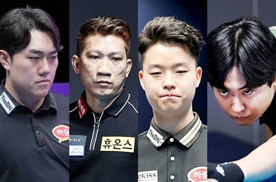 26/27시즌 2차투어 하이원리조트 PBA챔피언십 우승향배가 (왼쪽부터)김준태-응오딘나이, 김영원-신정주 4강 대결로 좁혀졌다. (사진=MK빌리어드뉴스, PBA)