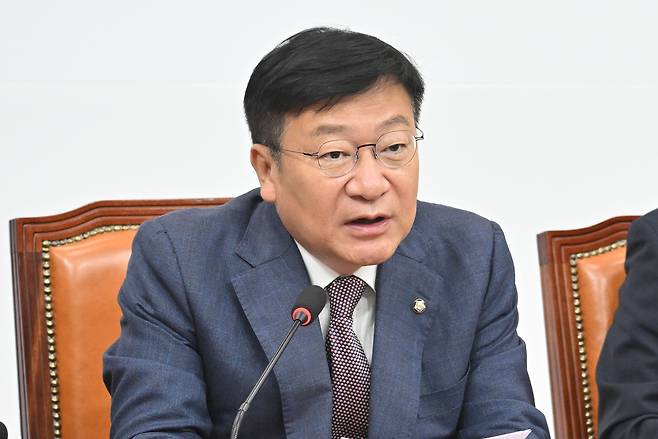 정점식 국민의힘 원내대표가 11일 오전 서울 여의도 국회에서 열린 최고위원회의에서 발언을 하고 있다. 임세준 기자